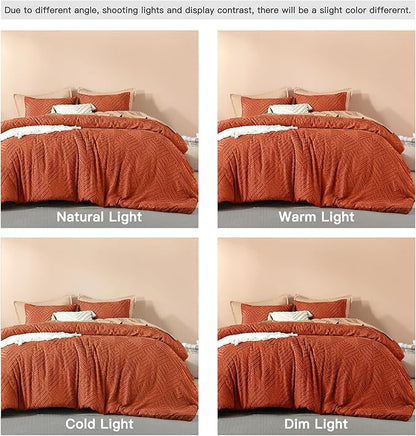 Litanika California King Comforter Set Burnt Orange, 3 Pieces Terracotta Tufted Boho Farmhouse Bedding Comforter Sets, Lightweight Fluffy All Season Comforter Set (104x96In Comforter & 2 Pillowcases)