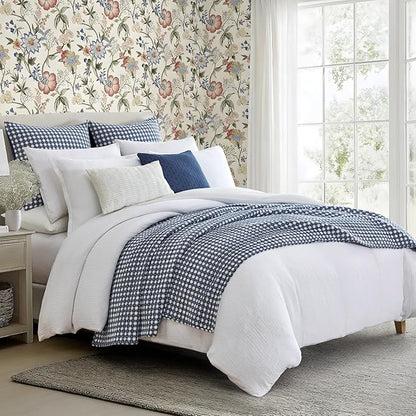 Levtex Home - Camden Gingham Stitch Navy Quilt Set - Twin Quilt (68x86in) and 1 Standard Sham (20x26in) - Textured Gingham - Navy and White - Reversible - Cotton | Textured