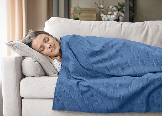 Utopia Bedding Wedgewood 100% Cotton Blanket [Queen Size - 90x90 Inch] Lightweight, Soft and Breathable Thermal Blanket for All Seasons