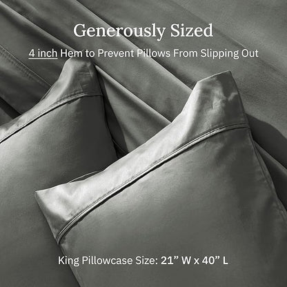 California Design Den King Size Pillowcase Set - 400 Thread Count, 100% Cotton Sateen, Set of 2 Pillow Covers, Soft and Breathable - Grey