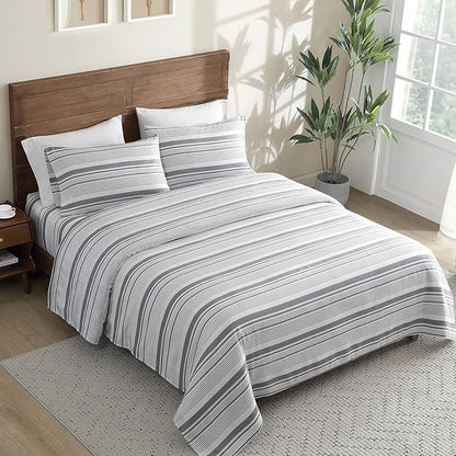 ClevaHome Classic Stripe Sheet Set - 4 Pieces Super Soft & Breathable Bed Sheet Set with Deep Pocket, Enhanced Comfort & Easy Care (Queen, Stone Stripe)