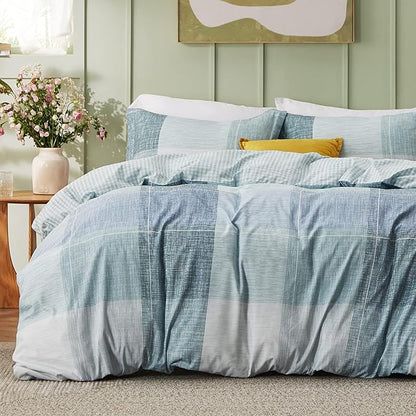 Bedsure Twin/Twin XL Duvet Cover Kids - Gingham Reversible Buffalo Plaid Duvet Cover Set with Zipper Closure, 2 Pieces Blue Bedding Set with 8 Corner Ties and 1 Pillow Sham 20"x26"