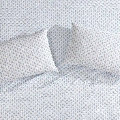 Laura Ashley - King Sheet Set, Crisp & Cool Cotton Percale Bedding with Deep Pockets, Lightweight for Year Round Comfort, Bed Sheets with Matching Pillowcases (Francesca Blue)