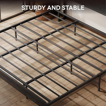 LIKIMIO King Bed Frame with Headboard, Dark Wood Camas King with Strong Supports, Sturdy, Noise-Free, No Box Spring Needed, Charcoal Grey