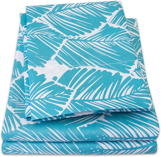 1500 Supreme Collection Extra Soft Tropical Leaf Teal Pattern Sheet Set, King - Luxury Bed Sheets Set with Deep Pocket Wrinkle Free Bedding, Trending Printed Pattern, King Size