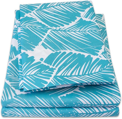 1500 Supreme Collection Extra Soft Tropical Leaf Teal Pattern Sheet Set, King - Luxury Bed Sheets Set with Deep Pocket Wrinkle Free Bedding, Trending Printed Pattern, King Size