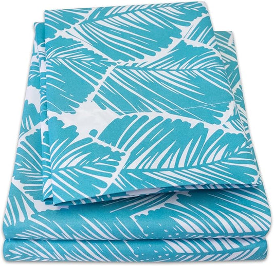 1500 Supreme Collection Extra Soft Tropical Leaf Teal Pattern Sheet Set, King - Luxury Bed Sheets Set with Deep Pocket Wrinkle Free Bedding, Trending Printed Pattern, King Size