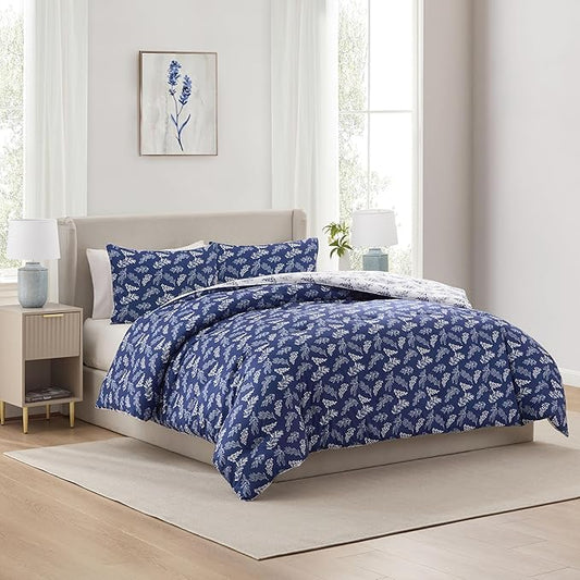 Nestl King Size Comforter Set - Majestic Blue Bed in a Bag King Size, 3 Pieces Reversible Bed Set, Soft Floral Bedding Set, All Season Botanical Comforters with Pillow Shams