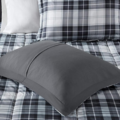 Madison Park Essentials Parkston Plaid Comforter, Matching Sham, 3M Scotchguard Stain Release Cover, Hypoallergenic All Season Bedding-Set, Twin/TwinXL, Black, 2 Piece