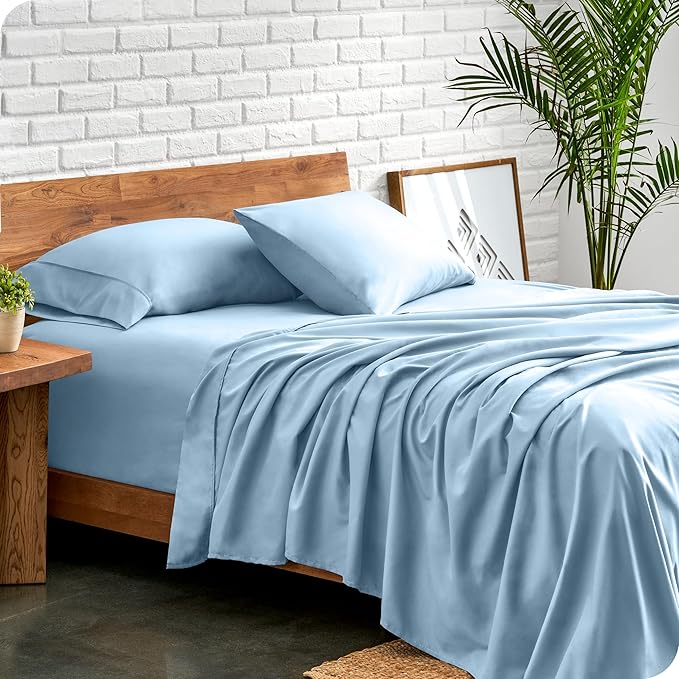 Bare Home Full XL Sheet Set - 1800 Ultra-Soft Microfiber Full Extra Long Bed Sheets - Double Brushed - Deep Pockets - Easy Fit - 4 Piece Set - Bedding Sheets & Pillowcases (Full XL, Light Blue)