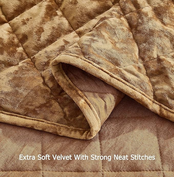 Chezmoi Collection Lux Caramel Gold Velvet Quilt Oversized King Set, 3-Piece Plush Distressed Velvet Bedding All Season Lightweight Comforter Brushed Microfiber Reverse with Diamond Stitch Quilting