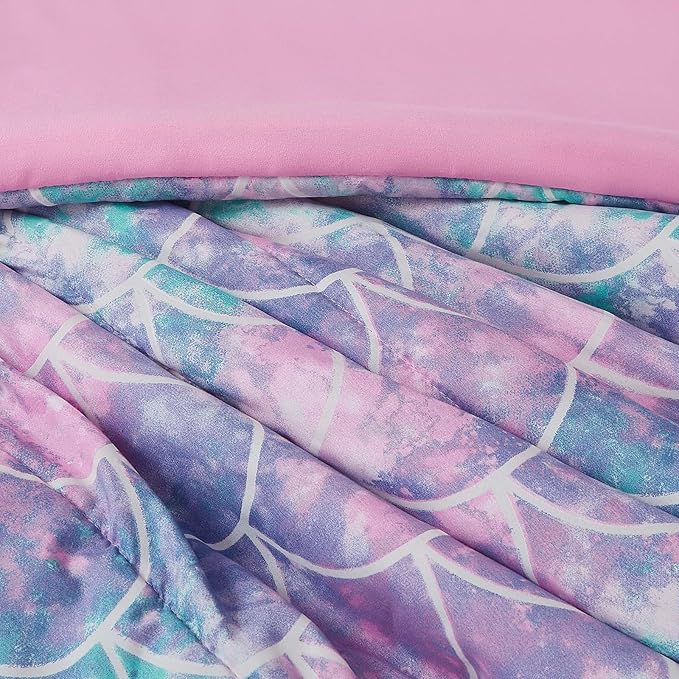 Full Size Comforter Set for Girls-4 Pieces Mermaid Glow in the Dark Full Bedding Sets for Kids, 1 Comforter, 2 Shams and 1 Decor Pillow