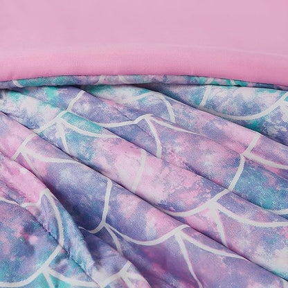 Twin Comforter Set for Girls-3 Pieces Mermaid Glow in the Dark Twin Bedding Sets for Kids,1 Comforter,1 Sham and 1 Decor Pillow