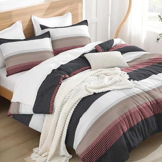 Litanika Full Comforter Set Red Black - 3 Pieces Lightweight Fluffy Bedding Comforter Sets, All Season Down Alternative Comforter (1 Comforter, 2 Pillowcases)