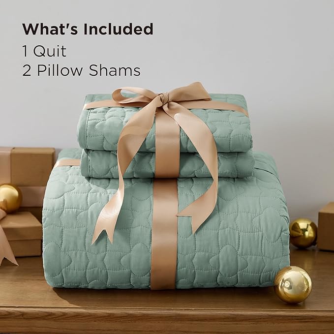 Bedsure Quilts King Size - Lightweight Bedspreads King Size with Lucky Star Quilting, Soft Quilt Bedding Set, Sage Green Comforter Set Coverlet for All Seasons with 2 Pillow Shams (106" x 96") | Skin-Friendly Soft, All-Season Comfort, Breathable, Light...
