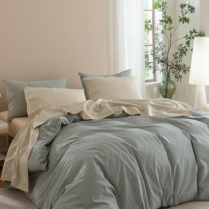 JIYUAN California King Size Sheet Set, 4-Piece - 100% Washed Cotton, Linen-Like Soft & Breathable, Includes Deep Pocket Fitted & Flat Sheet with 2 Pillowcases, Hotel Quality, Heathered Beige