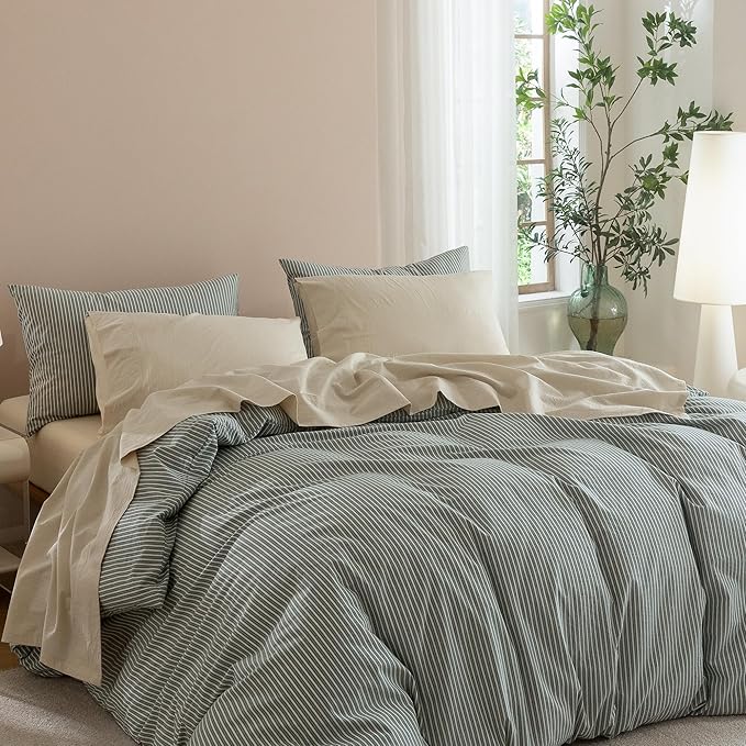 JIYUAN King Size Sheet Set, 4-Piece - 100% Washed Cotton, Linen-Like Soft & Breathable, Includes Deep Pocket Fitted & Flat Sheet with 2 Pillowcases, Hotel Quality, Heathered Beige
