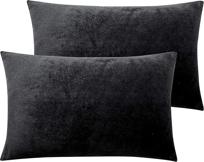 NTBAY 2 Pack Zippered Velvet King Pillowcases, Super Soft and Cozy Luxury Fuzzy Flannel Pillow Cases with Zipper, 20x36 Inches, Black