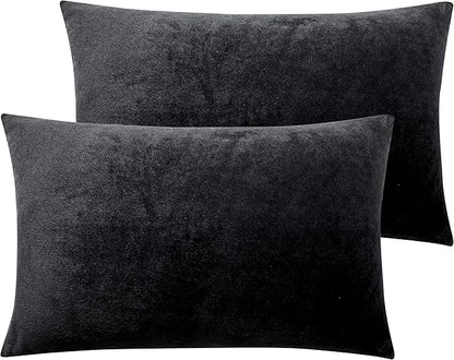 NTBAY 2 Pack Zippered Velvet King Pillowcases, Super Soft and Cozy Luxury Fuzzy Flannel Pillow Cases with Zipper, 20x36 Inches, Black