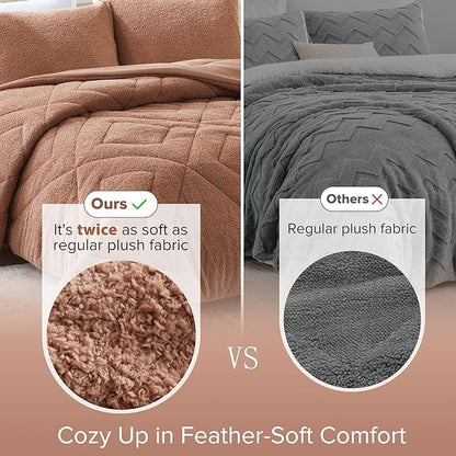 Comfort Spaces King Comforter Set Reversible Feather-Soft Plush Comforters for King Size Bed All Season Lightweight Shearling Fleece Sherpa Comforter King Size Bed Set, King/Cal King, Brown 3 Piece
