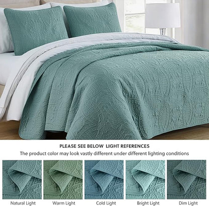 Chezmoi Collection Austin 3-piece Oversized Bedspread Coverlet Set (Queen, Spa Blue) | Oversized, Lightweight, Fade Resistant