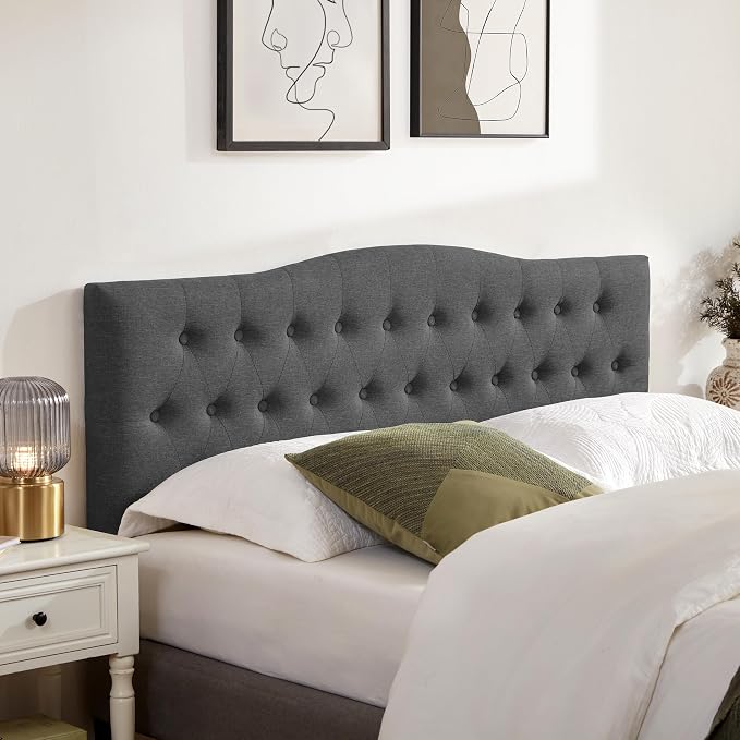 Tufted Headboard Twin Size, Solid Wood Adjustable Height Head Board, Black | Upholstered Twin XL Headboard Only, Durable Solid Wood Legs, Adjustable Height 37-51 in, Fabric Button Diamond HeadBoards