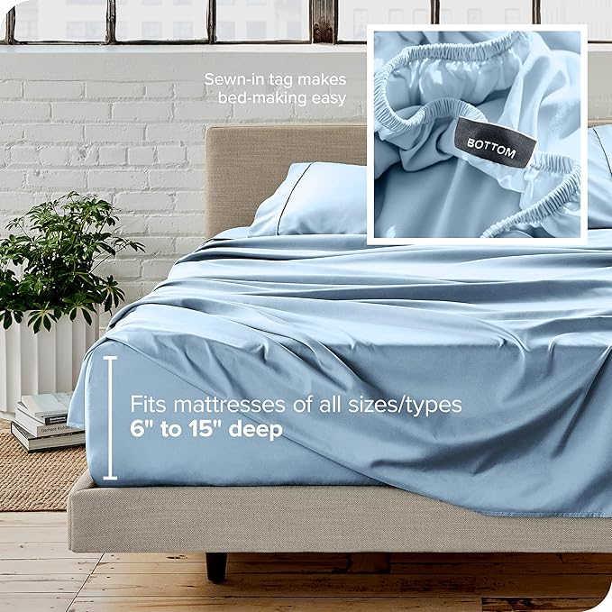 Bare Home King Sheet Set - 1800 Ultra-Soft Microfiber King Bed Sheets - Double Brushed - Deep Pockets - Easy Fit - 4 Piece Set - Bedding Sheets & Pillowcases (King, Light Blue)