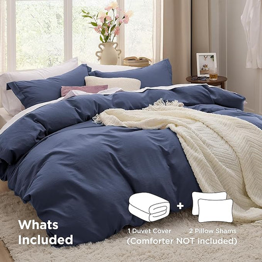Bedsure Navy Blue Duvet Covers Queen Size - Prewashed Cotton-Like Polyester Duvet Cover, Soft Queen Duvet Cover Set 3 Pieces with Zipper Closure, 1 Duvet Cover 90x90 inches and 2 Pillow Shams