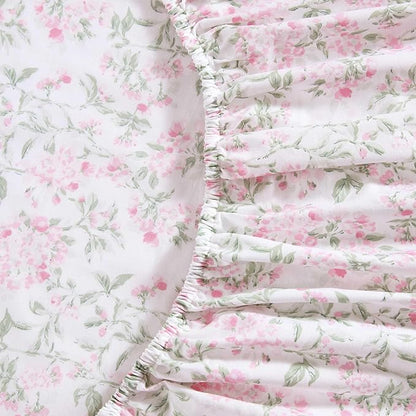 Laura Ashley - Queen Sheet Set, Crisp & Cool Cotton Percale Bedding for Year Round Comfort, Deep Pocket, Bed Sheets with Matching Pillowcases (Blossom Bliss Pink)