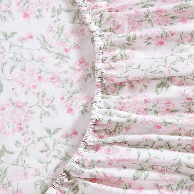 Laura Ashley - Twin Sheet Set, Crisp & Cool Cotton Percale Bedding for Year Round Comfort, Deep Pocket, Bed Sheets with Matching Pillowcase (Blossom Bliss Pink)