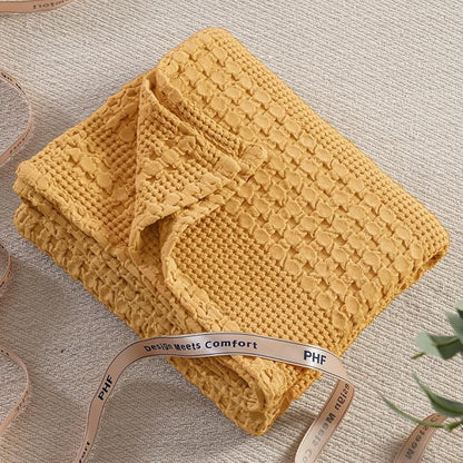 PHF 100% Cotton Waffle Weave Throw Blanket, Soft Lightweight Breathable Cozy Throws for Couch Bed Sofa, Luxury Aesthetic Blanket Gift for Home Decor & Office, 50"x60", Pumpkin Orange