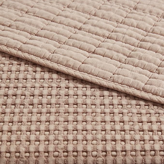 Levtex Home Mills Waffle Full Bedspread Set (100x104in) with 2 Pillow Shams (26x20in) - Blush - Cotton Waffle Full Size Bedspread Set - Lightweight, Soft, Pre-Washed