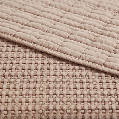 Levtex Home Mills Waffle King Bedspread Set (122x106in) with 2 Pillow Shams (36x20in) - Blush - Cotton Waffle King Size Bedspread Set - Soft, Pre-Washed