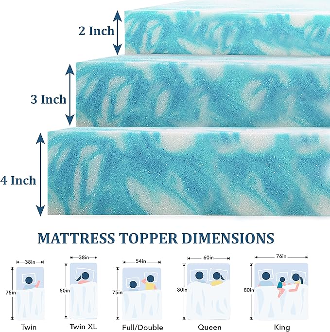 EGO Topper 2 Inch Full Memory Foam Mattress Topper, Cooling Gel Foam Mattress Topper for Pressure Relief, Ventilated Design Bed Topper in a Box, CertiPUR-US Certified, 54"×75", Medium