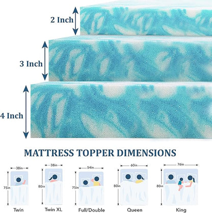 EGO Topper 2 Inch Full Memory Foam Mattress Topper, Cooling Gel Foam Mattress Topper for Pressure Relief, Ventilated Design Bed Topper in a Box, CertiPUR-US Certified, 54"×75", Medium