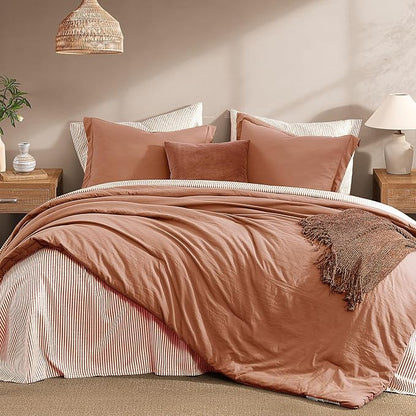 Monbix Queen Comforter Set - 7 Pieces Autumn Leaf Prewashed Bed in a Bag Queen Bedding Sets with Comforters, All Seasons Ultra Soft Comforter Bed Set with Sheets,Pillowcases & Shams