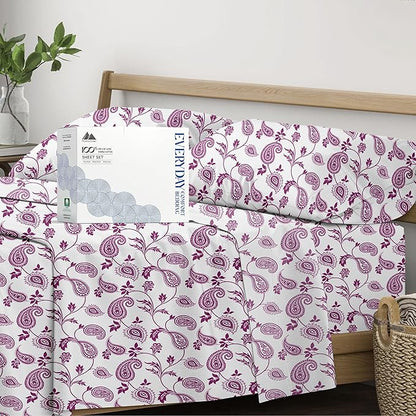 Mayfair Linen 100% Organic Cotton Printed Sheets California King Size - Percale Weave Cotton Cal King Size Sheet Set (4 PC, Paisley), Soft & Crisp, GOTS Certified, Cooling Sheets, 16" Deep Pocket