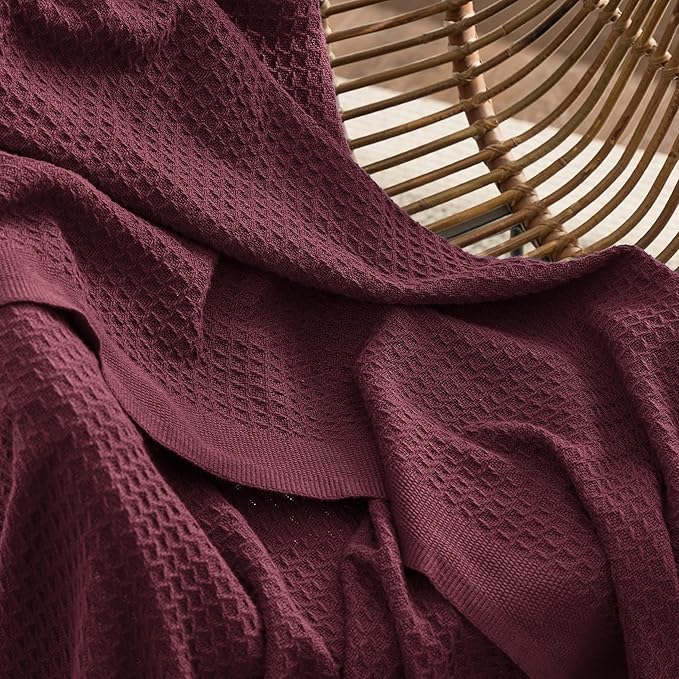 Bedsure Gentlesoft 100% Cotton Blanket Twin XL Size for College Dorm - Breathable and Soft for Spring Summer, Waffle Weave Twin Blanket for Bed, Dorm Room Essentials, Burgundy, 66x90 inches