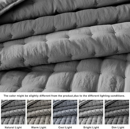 WDCOZY Dark Grey Twin Size Quilt Bedding Sets with Pillow Sham, Deep Lightweight Soft Bedspread Coverlet, Quilted Blanket Thin Comforter Bed Cover, All Season Summer Spring, 2 Pieces, 68x90 inches