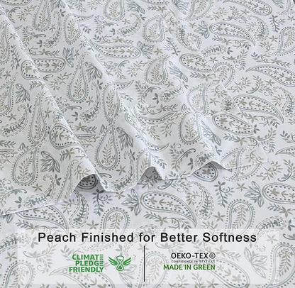 RUVANTI 100% Organic Cotton Sheets Queen Size, Percale Weave, GOTS Certified, 4-Piece Set, Deep Pocket 15", Crisp & Breathable, Soft Durable Bedding, Sábanas Algodón Orgánico – Ornate Oasis