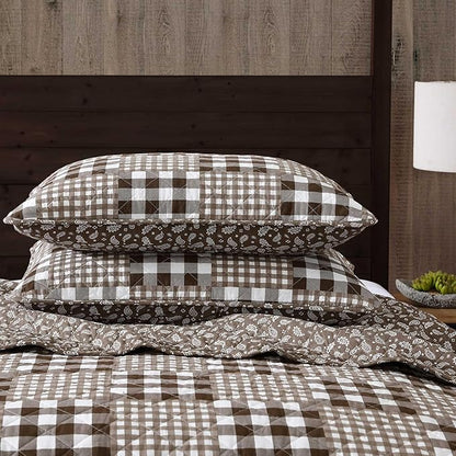 Eddie Bauer - Full/Queen Quilt Set, Reversible Bedding with Matching Shams, Patchwork Luxurious Bedding Set (Gingham Patchwork Brown, Full/Queen)