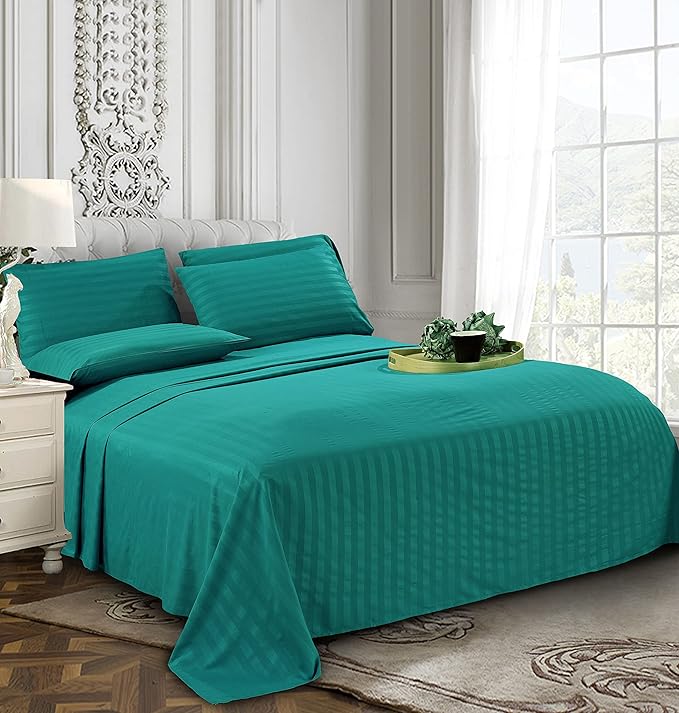 Elegant Comfort Best, Softest, Coziest 6-Piece Sheet Sets! - 1500 Premier Hotel Quality Luxurious Wrinkle Resistant 6-Piece Damask Stripe Bed Sheet Set, Queen Turquoise