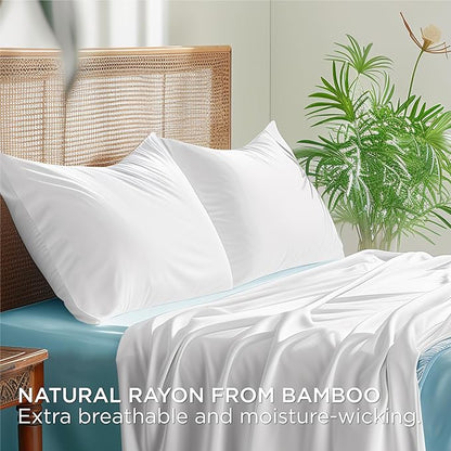 Bedsure White Pillow Cases Set of 2, Cooling Pillow Cases Queen, Rayon Derived from Bamboo Queen Pillowcases, PureWoven Soft Valentines Pillow Covers with Envelope Closure, Gifts, 20x30 Inches