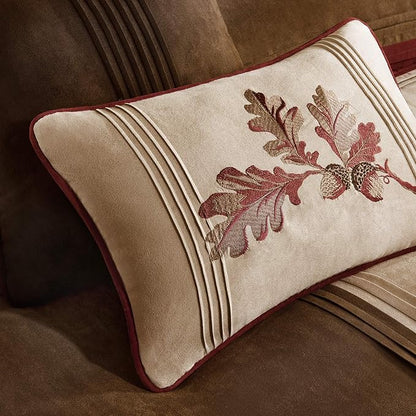 Madison Park Cozy Comforter Set Casual Blocks Design All Season, Matching Bed Skirt, Decorative Pillows, King(104"x92"), Red Brown, 7 Piece