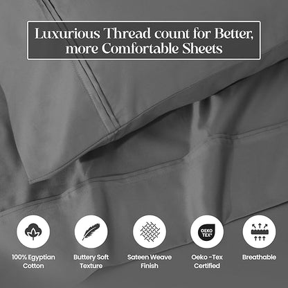 Superior 1200 Thread Count 100% Egyptian Cotton, Soft and Breathable, 2-Piece King Pillowcase Set Solid, Charcoal