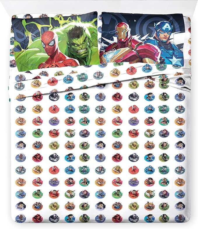Jay Franco Kids Comforter Set Includes Sheets and Pillow Covers - Soft and Cozy Bed Set for Stylish Room Decor, Official Licensed Bedding, Multi - Marvel Rivals, 7 Piece Queen