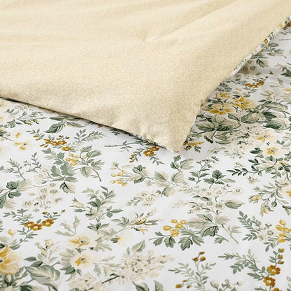 Laura Ashley - Twin Comforter Set, Soft Cotton Bedding with Matching Shams, Floral Home Decor, Oeko-Tex Certified (Country Meadow Gold, Twin)