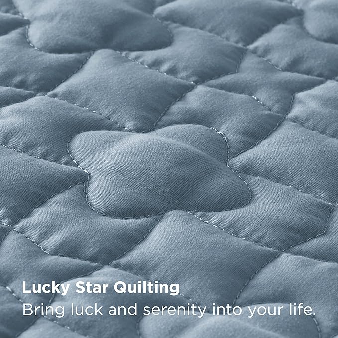 Bedsure Quilts King Size - Lightweight Bedspreads King Size with Lucky Star Quilting, Soft Quilt Bedding Set, Dusty Blue Comforter Set Coverlet for All Seasons with 2 Pillow Shams (106" x 96") | Skin-Friendly Soft, All-Season Comfort, Breathable, Light...