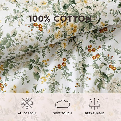 Laura Ashley - Twin Comforter Set, Soft Cotton Bedding with Matching Shams, Floral Home Decor, Oeko-Tex Certified (Country Meadow Gold, Twin)