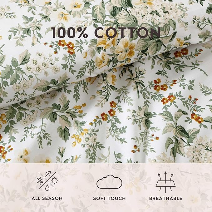 Laura Ashley - King Comforter Set, Soft Cotton Bedding with Matching Shams, Floral Home Decor, Oeko-Tex Certified (Country Meadow Gold, King)